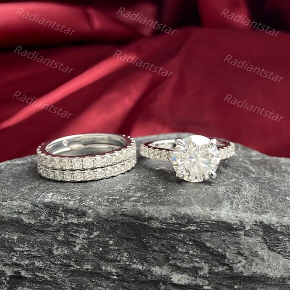 NEW Certified 4.75ct. t.w. Moissanite 3PC Wedding Ring Set - Picture 4 of 4